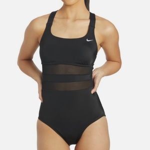NWT Nike Standard Mesh Solid Edge V-Back Swimsuit